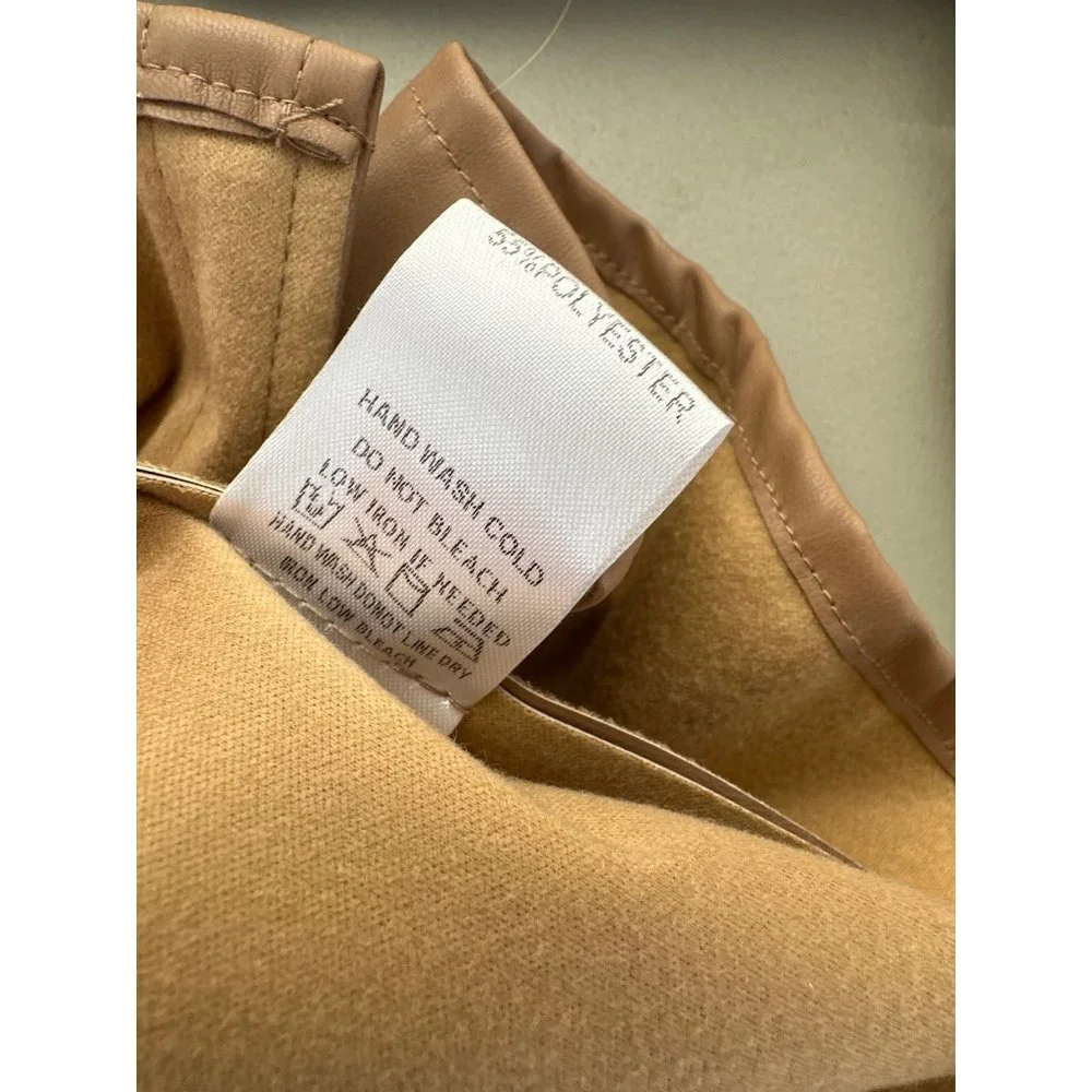 Aaron & Amber Leather Bow Tie Puff Sleeve Top Womens S Tan PU Blend Neutral NEW